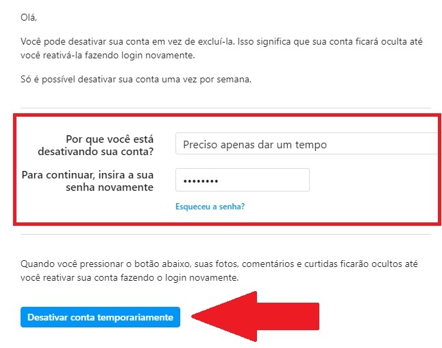 Tutorial para desativar a conta do Instagram