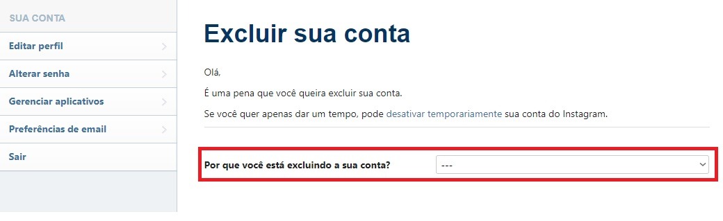 Tutorial para excluir a conta do Instagram