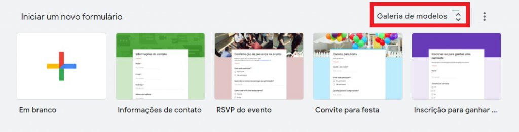 Galeria de Modelos do Google Forms
