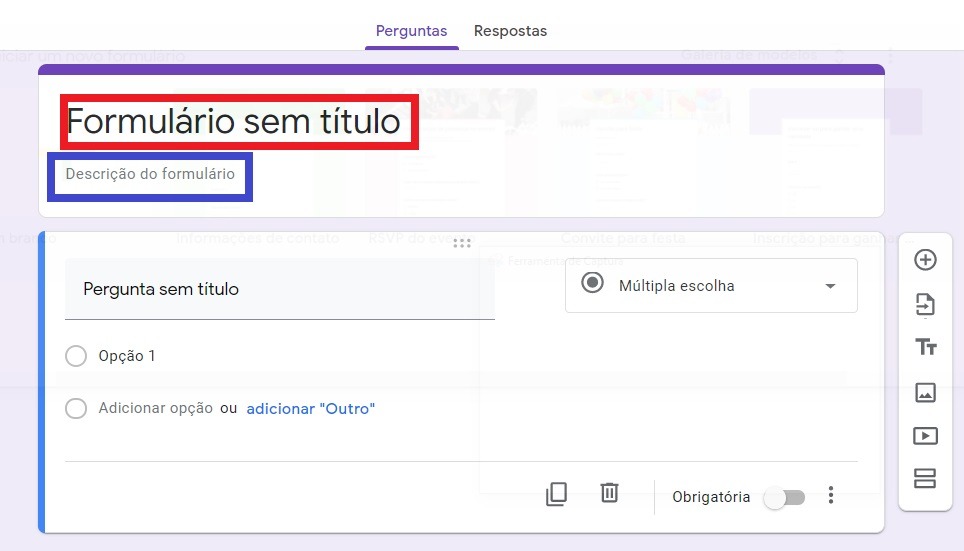 Título e formulário do Google Forms