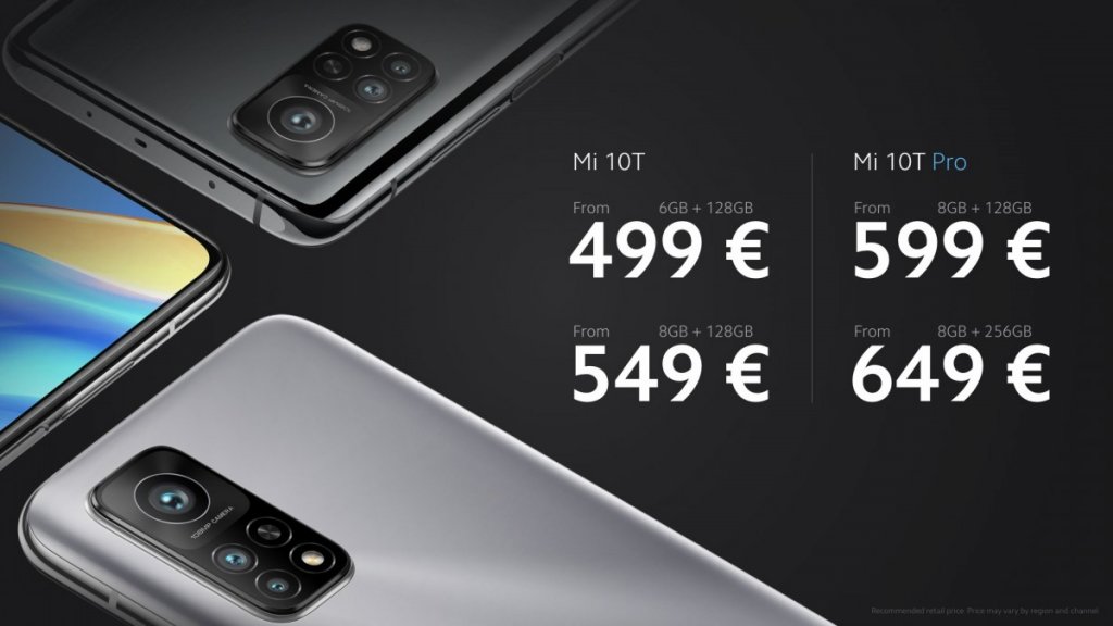 Preço em euro do Xiaomi Mi 10T e do Xiaomi Mi 10T Pro